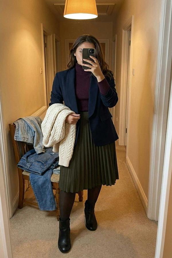 Valerie Ruched Sleeve Open Front Blazer Jacket With Front Pockets - Navy