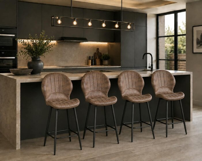 Outdoor Living Jaydn Distressed Leather Comfort Bar Stools