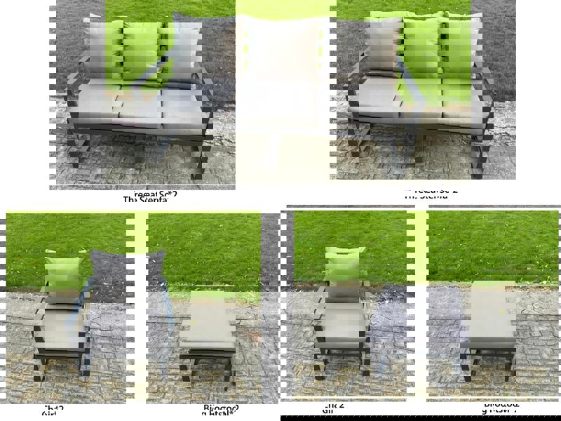 Fimous 10 Seater Aluminium Garden Furniture Set with Adjustable Rising Dining Table, 2 Sofas, 2 Footstools - Dark Grey