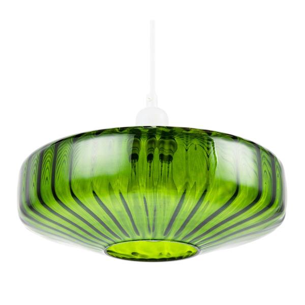 Emerald Green Ribbed Glass Pendant Light Shade with Flat Round Shape Image 4