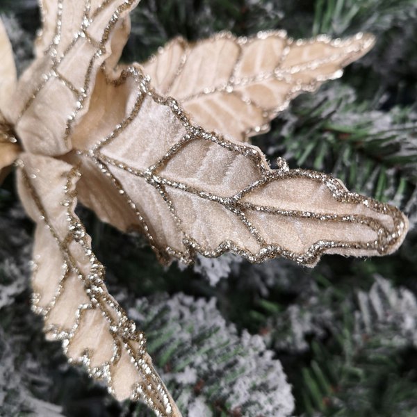 Samuel Alexander 50cm Champagne Velvet Poinsettia Stem with Glitter Christmas Decoration