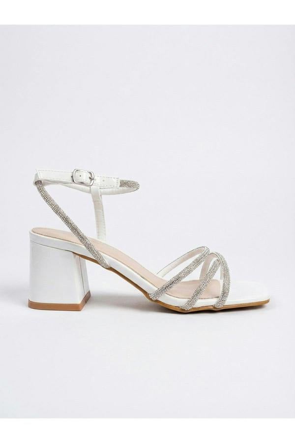 Willow Rhinestone Block Heel Sandals - White