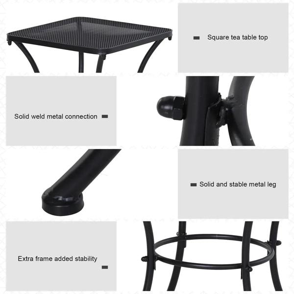 Black square bistro table with solid weld frame and arched metal legs