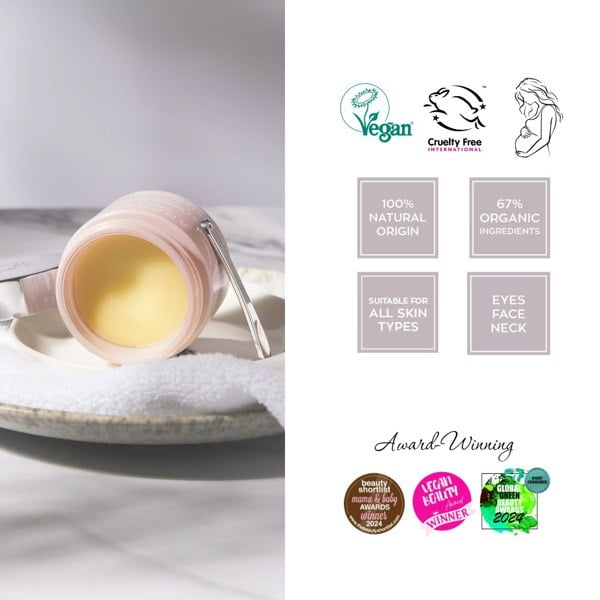 Anara Cleanse & Nourish Night Balm with credentials and awards