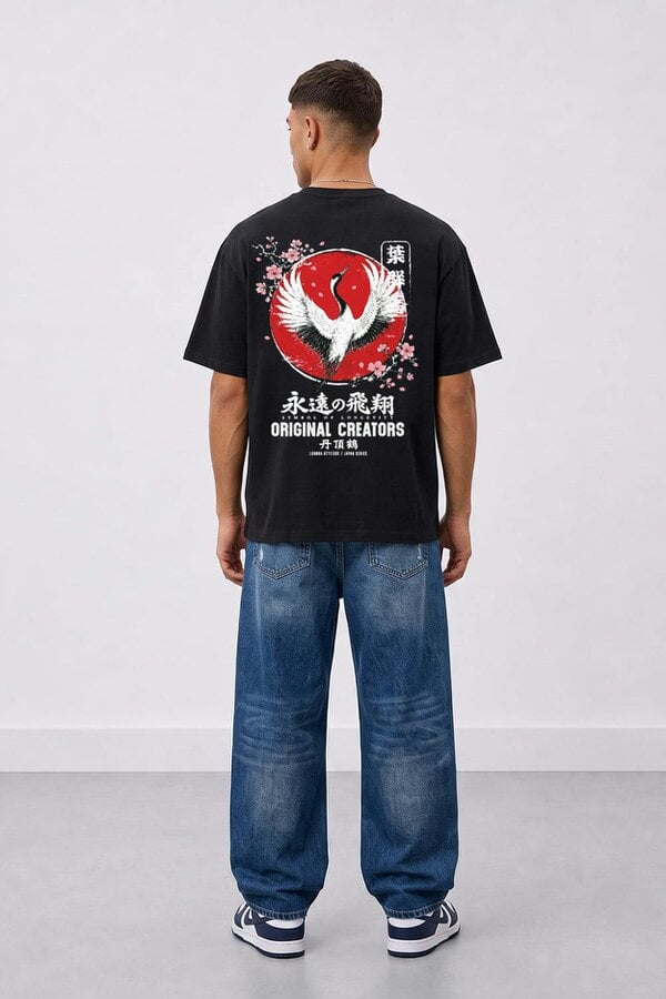 London Attitude Japanese Crane Oversized Heavyweight T-Shirt