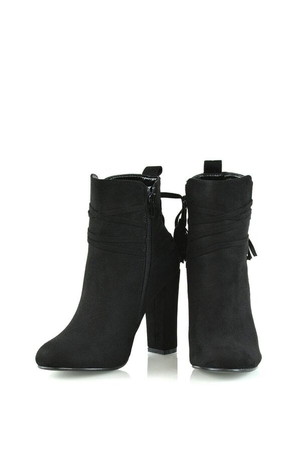 XY LONDON Tie up Tassel Detail Block High Heel Ankle Boots