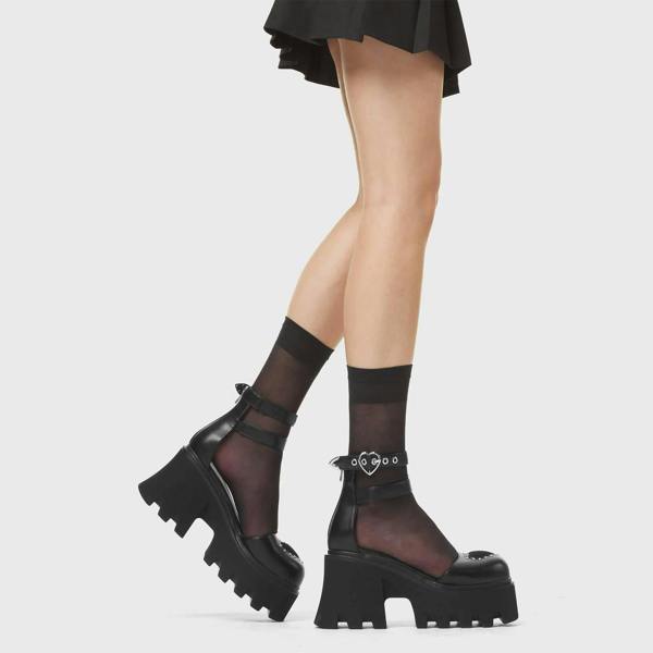 Lamoda Work It Stylish Black PU Chunky Platform Shoes Trendy Summer Footwear