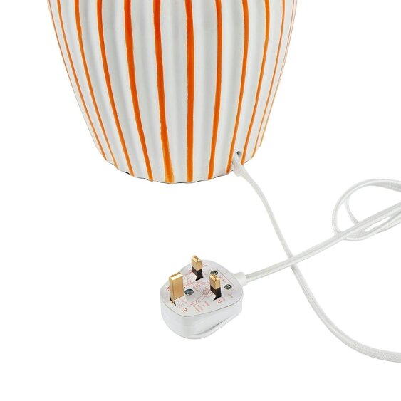 Happy Homewares Orange and White Gloss Ceramic Table Lamp with Hand Painted Stripes