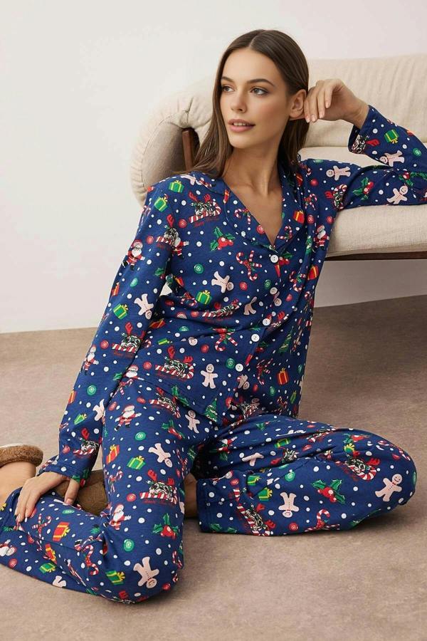 WOVCOR 2-Piece 100% Cotton Christmas Themed Knit Pajama Set