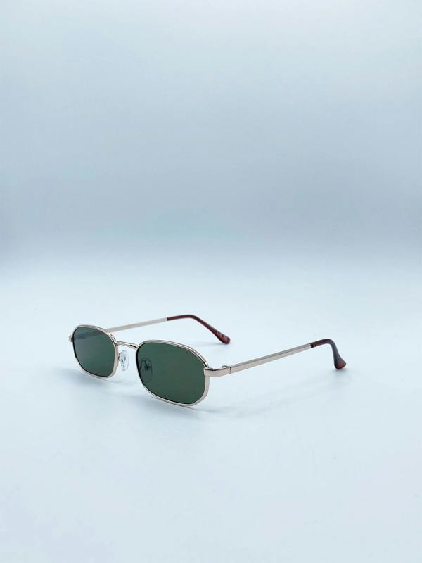 Slim Metal Hexagon Frame in Gold with Khaki Lenses - svnx