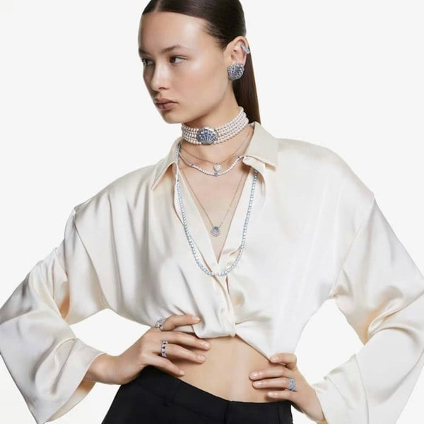 Swarovski Hyperbola Rhodium Plated White Heart Necklace 5684386