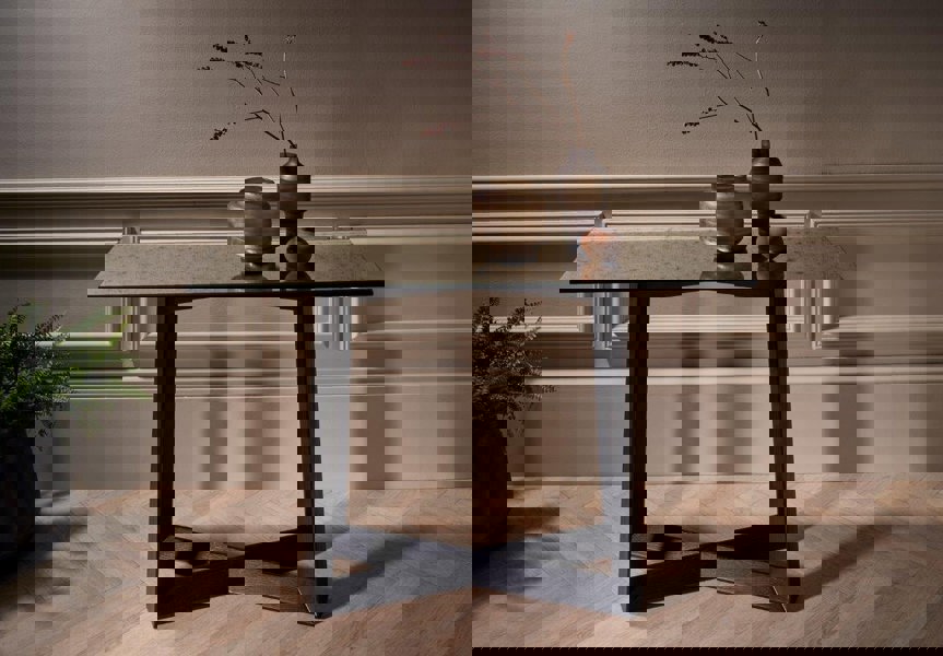 Cadiz Large Console Table with Antiqued Mirrored (Foxed) Glass Top & Natural Black Oak Base by Gillmore British Design © GillmoreSPACE Limited