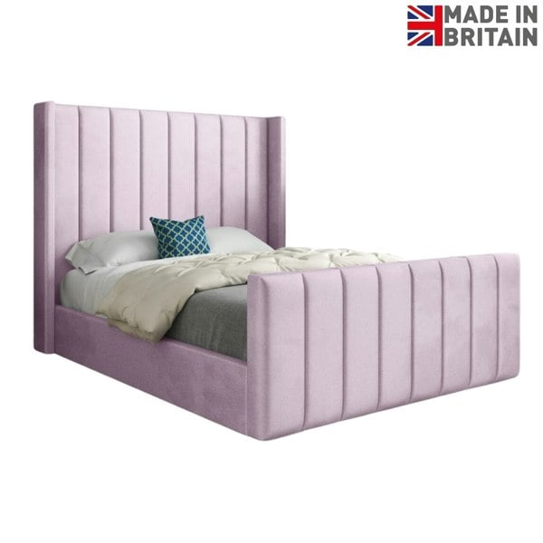 Casa Magna Romano Straight Winged Upholstered Soft Velvet Bed Frame - Pink