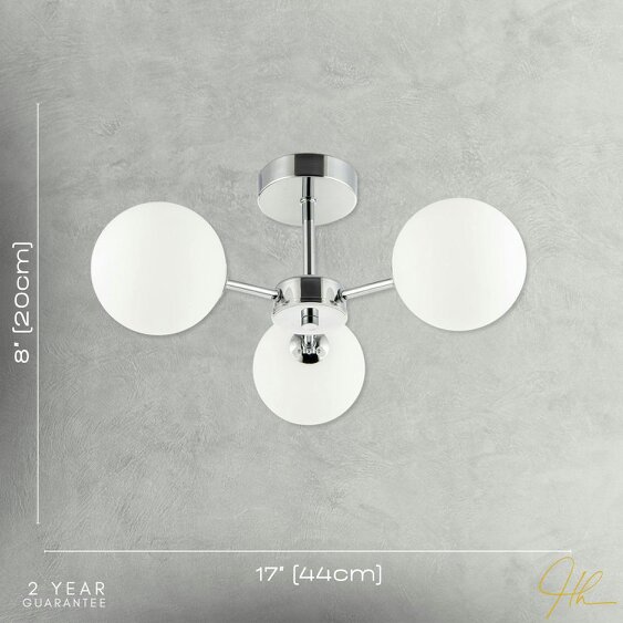 Happy Homewares Contemporary Polished Chrome Ceiling Lamp with Opal Globe Glass Shades