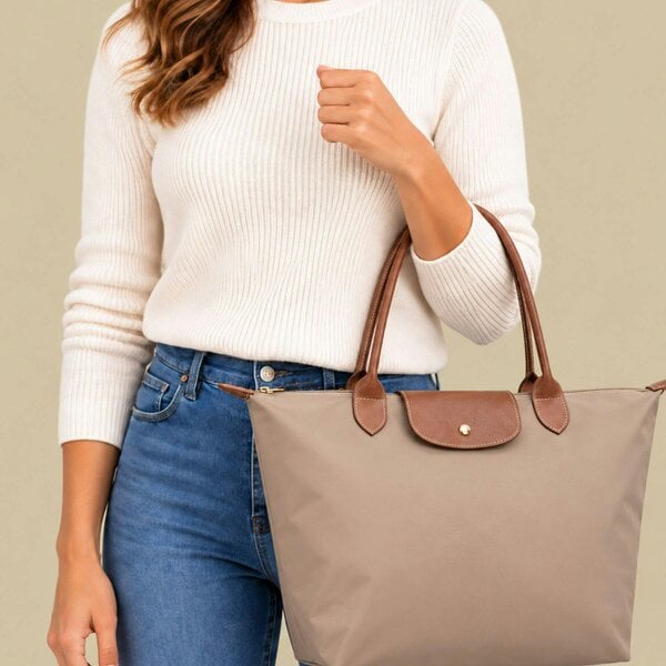 Love EMVY Large Women’s Zip Top Tote Bag with Twin Handles - Dark Taupe