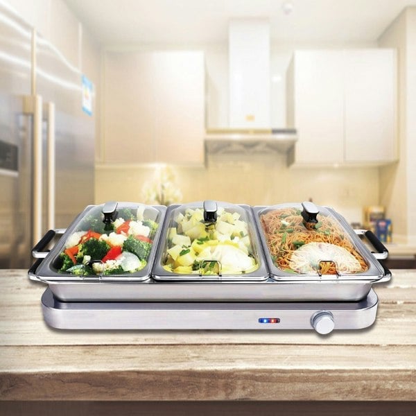 Callow Premium Large Buffet Warmer & Server Hot Plate - 3 x 2.5lt capacity and Keep Warm