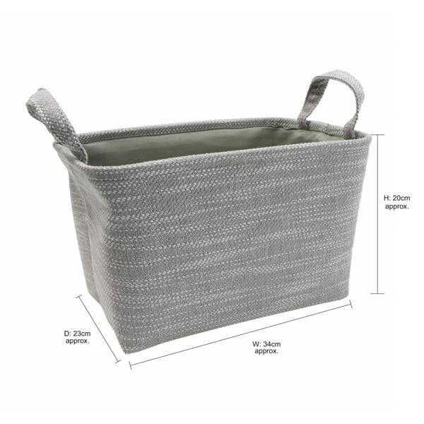 JVL Serena Rectangular Fabric Storage Baskets with Handles for Home Organisation, Light Grey