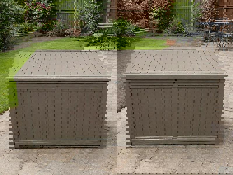 Resin Garden Storage Boxes 270L & 380L - Lockable Outdoor Storage with Hydraulic Lid The Garden Furniture Shop
