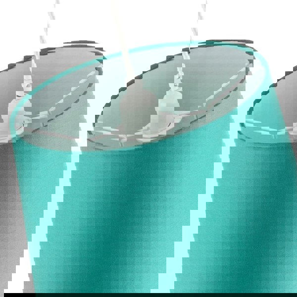 Vivid Teal Cotton Fabric 12inch Drum Lampshade with White Cotton Inner Image 3
