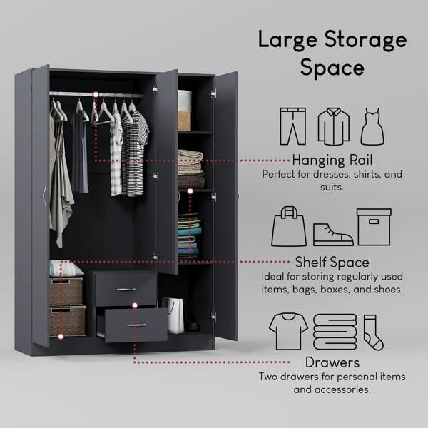 Vida Designs Riano 3 Door 2 Drawer Mirrored Wardrobe