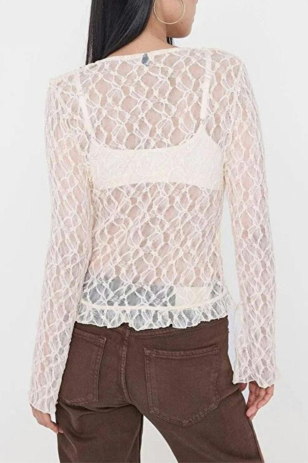 WOVCOR Flare Sleeve Knit Blouse with Ruffle & Lace Detail