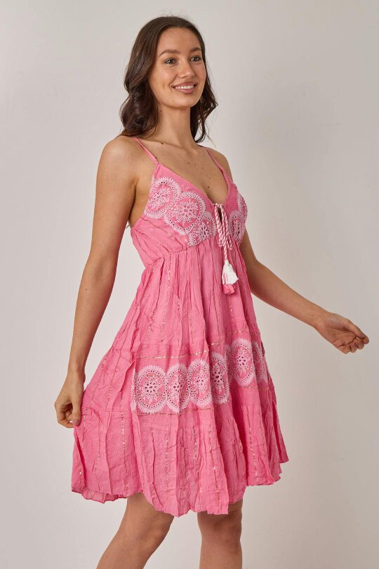 Elaina Fashion Bohemian Lace Detail Mini Dress
