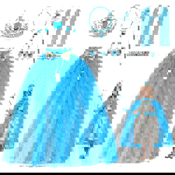 deAO Toys Princess Dress-Up Costume Set for Girls lncludes Cape, Crown, Wand, Necklace,Ring,Gloves, and Earrings