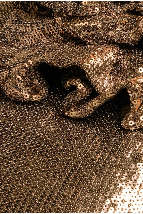 Liquid Sequin Halterneck Mini With Corsage - Gold DR4125