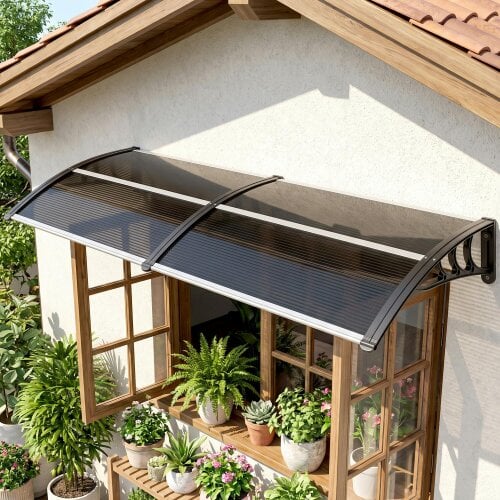 Outsunny Door Canopy Awning Outdoor Window Rain Shelter for Door 196 x 75cm - 196 x 75cm - Black