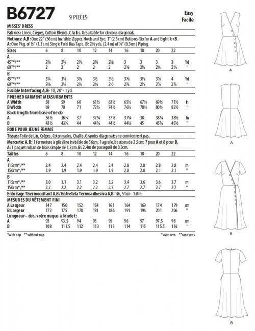 Butterick Sewing Pattern 6727, Dresses for Women, A5 (6-8-10-12-14) - Easy