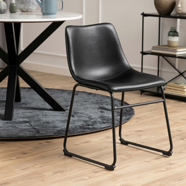 Furniture To Go I_Oregon Dining Chair In Black with Cream Stitching Set of 2