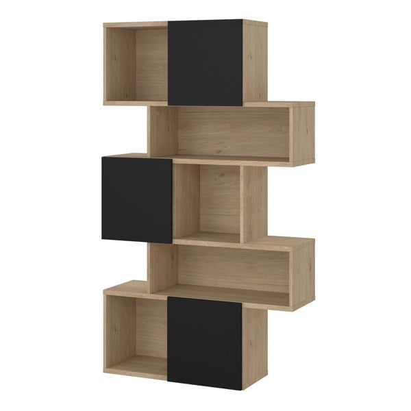 Furniture To Go Maze Asymmetrical Bookcase with 3 Doors in Jackson Hickory and Black