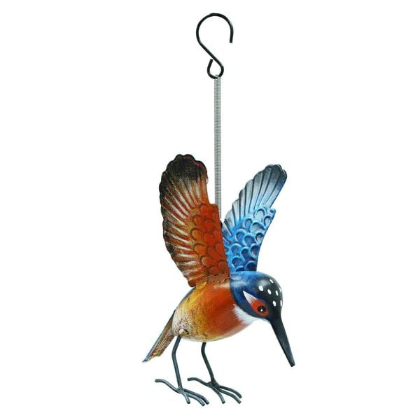 EDH Door Hardware Small Metal Hanging Kingfisher(14cm x 10cm x 10cm) – Handcrafted Weather-Resistant Bird Ornament –Decorative Hanging Robin