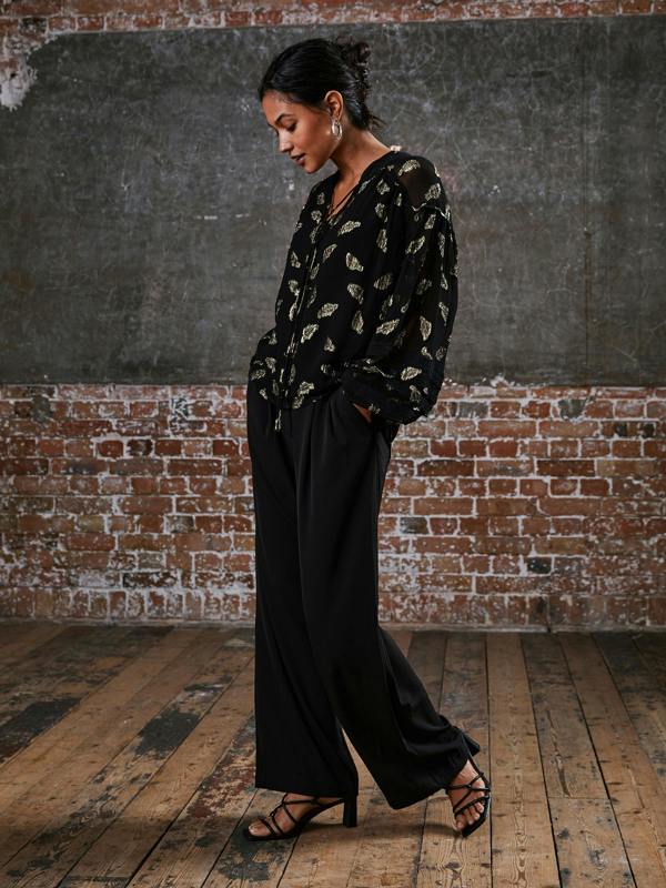 Rose & Nancy Wren Gold Feather Blouse