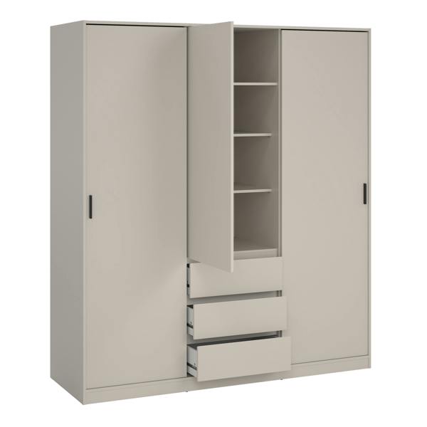 Furniture To Go Naia Wardrobe with 2 sliding Doors 1 Door 3 Drawers in Cashmere