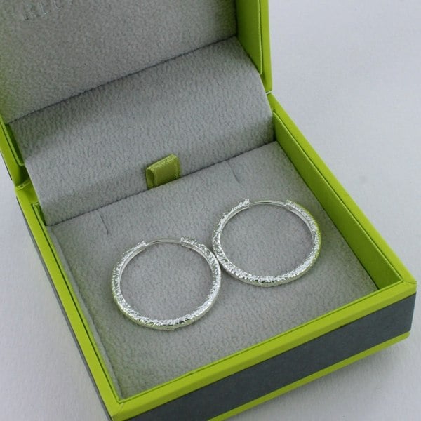 Large Sterling Silver Textured Hoop Earring - Reeves & Reeves