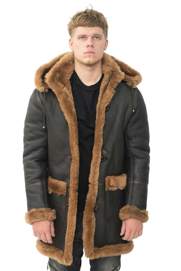 Infinity Leather Mens Winter Sheepskin Hooded Duffle Coat-Isleworth