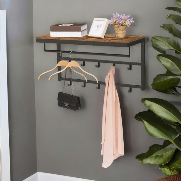 Rafaelo Mobilia Wall-Mounted, Coat Hook with 10 Hooks and Shelf