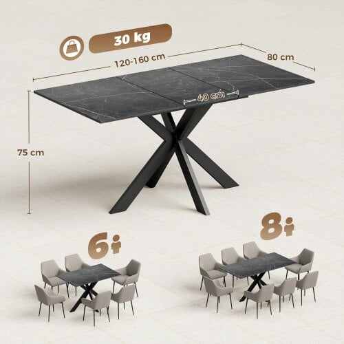 HOMCOM Extendable Dining Table for 4-8 People, Marble Effect
