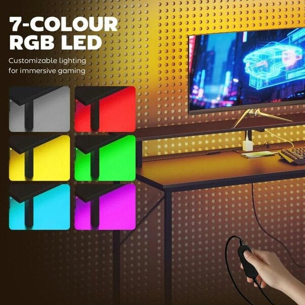 147cm Gaming Desk with Charging Station and Monitor Stand, Computer Table for Home Office with RGB Lights, Black