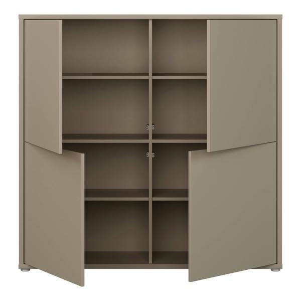 Furniture To Go Alice Springs 4 Door Large Storage Cabinet with Push-to-Open Doors in Taupe