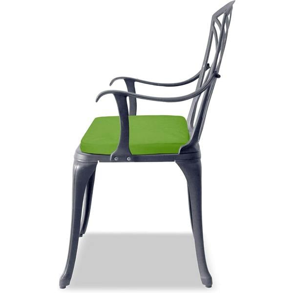 Homeology OSHOWA Grey Aluminium Weatherproof Outdoor Table and 2 Comfortable Chairs with Armrests Bistro Set with Green Cushions