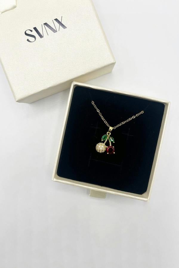 SVNX Cherry Rhinestone Gold Necklace