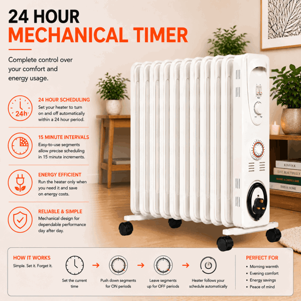 Mylek Oil Filled Electric Portable Heater Radiator with Adjustable Thermostat 2500w