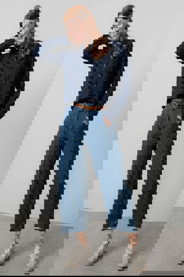 Lily & Me Patsy Textured Jacquard Shirt Navy