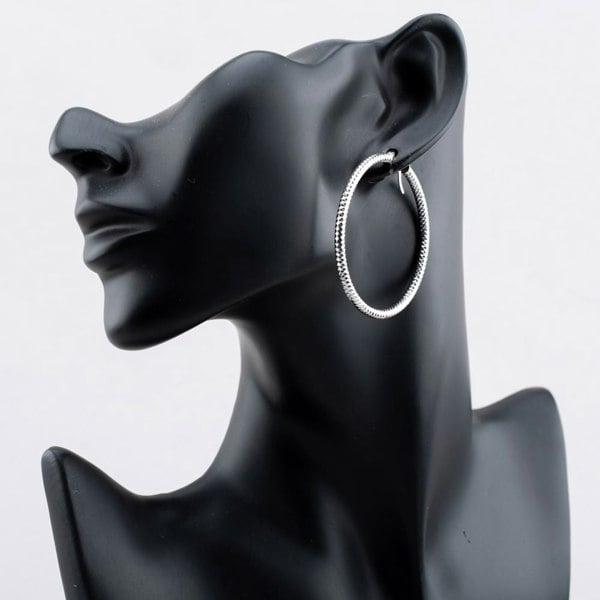 T. H. Baker Sterling Silver Rhodium Plated 50mm Diamond Cut Hoop Creole Earrings 8.51.2409