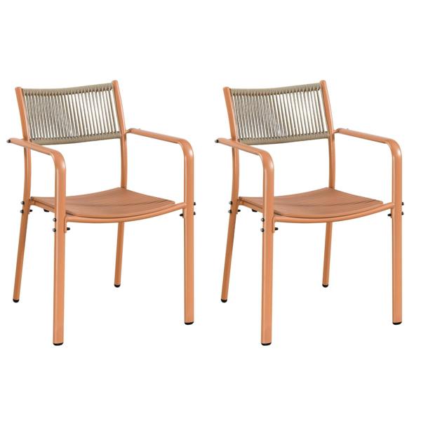 Core Products Pair Of Rope Effect Backed Bistro Metal Arm Chair Moss Green