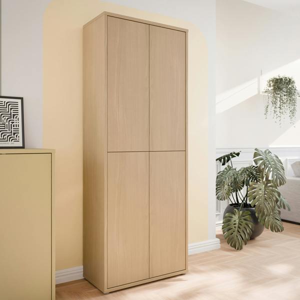 Furniture To Go Alice Springs Tall Shoe Cabinet with 4 Doors Push-to-Open in Elegancia Oak