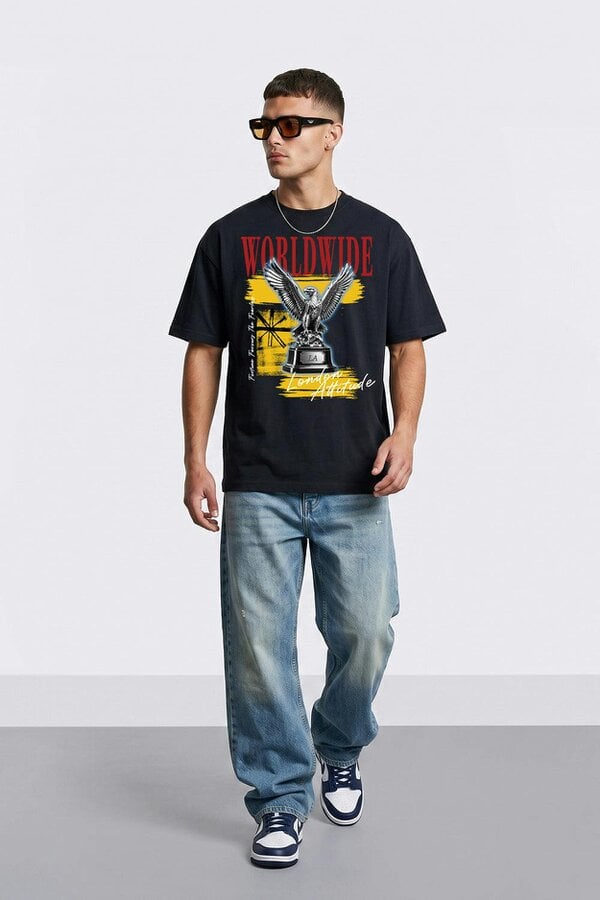 London Attitude Worldwide Eagle Oversized Heavyweight Graphic T-Shirt