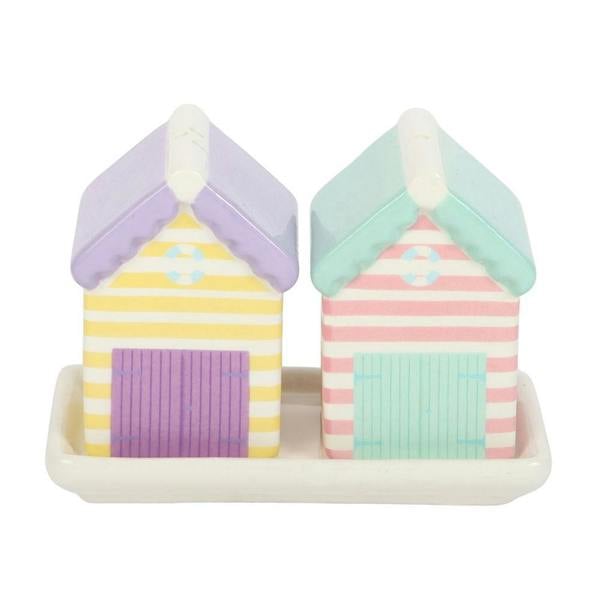 Kingsbury Gifts Seaside Beach Hut Ceramic Salt & Pepper Set with Tray